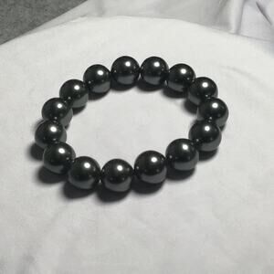 Tahitian Color Shell Pearl Stretch Bracelet  Stud Earrings-Rhodium Over Sterling